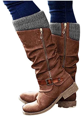 Stivaletti Invernali Donna Caldo Curvy Pelle Western Boots Morbidi con Tacco Elasticizzati Anfibi Stivali Cowboy Camoscio Vintage Sopra il Ginocchio Stivali Alti Stivaletti Larghi Sexy