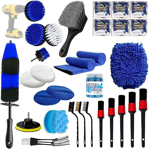 Cuoreca Auto Detailing Kit Innenreiniger 31 Stück Waschbar Innen Auto Reinigungsset Premium Qualität Professionelle Autowaschbürste Kit und Set Auto Detailing Kit Perfekt für Autos, Motorräder, Räder