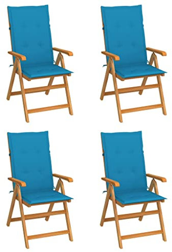 homiuse 57x71,5x109 cm Gartenstühle 4 STK. mit Blauen Kissen Massivholz Teak Klappstuhl Holz Klappsessel Campingstuhl Klappbar Balkonstuhl Relaxsessel Garten Perfekte Ergänzung für Garten Terrasse