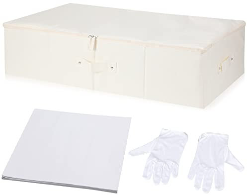Konservierungsbox-Set für Hochzeitskleid, Aufbewahrungsbox mit 1 Paar Mikrofaser-Handschuhen und 100 Blatt säurefreies Seidenpapier für die Aufbewahrung von Hochzeitskleid, Braut, 71.1x40.7x17.8 cm