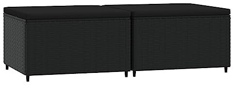 vidaXL Gartenhocker 2 STK., Sitzhocker mit Kissen Stahlrahmen, Modular Hocker für Garten Terrasse, Fußhocker Gartenmöbel, Schwarz Poly Rattan