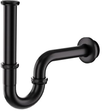 DETBOM Siphon de Lavabo, Siphon Universel Tuyau D'écoulement Normalisé 11/4, Anti Odeur Anti-fuite, Manchon en Caoutchouc Tube Plongeur Allongé et Tube Mural pour Lavabo & Table de Toilette Noir Mat