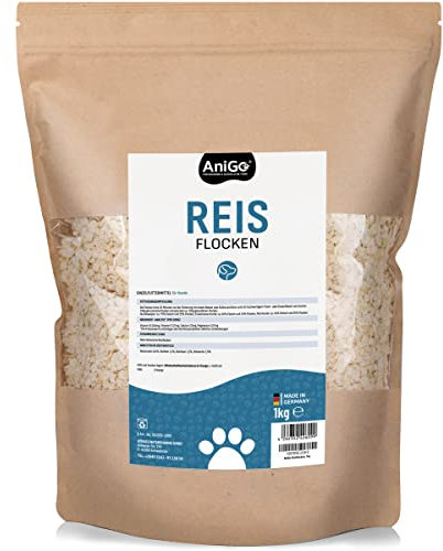 AniGo Reisflocken Hund 1kg, Reisflocken Hunde, Gemüseflocken Hunde glutenfrei, Gemüseflocken Hunde Barf, Barf Zusatz Hund