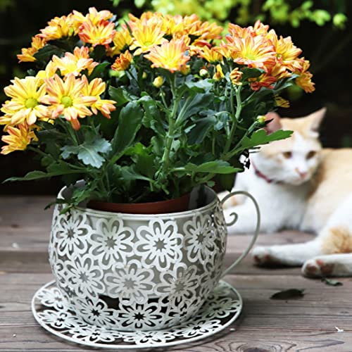Macetas de Flores, Maceta de Taza de café de Metal de 6 Pulgadas en Forma de Taza, Maceta suculenta Hueca Floral Vintage, Cesta de Almacenamiento para la decoración del jardín del hogar