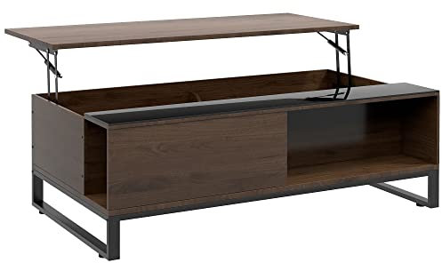 HOMCOM Table Basse, Table d'appoint avec Plateau réglable en Hauteur, Table de Salon avec Espace de Rangement, Table Basse au Design Moderne, pour Le Salon, Le Bureau, Acier, Noyer, Noir, 102 x 58 x