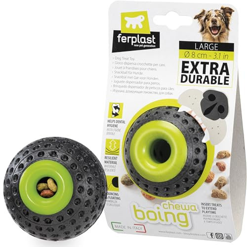 Ferplast CHEWA BOING Large Dog Toy Ball - Durable, Non-Toxic, Bite Resistant, Dental Hygiene, Bouncing & Floating, Black