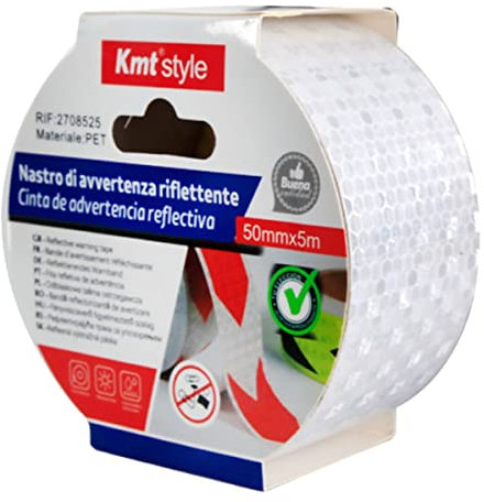 A2ZWORLD Nastro Adesivo Riflettente, 50mm X 5MT, Nastro Catarifrangente Adesivo, Nastro Segnalazione Ad Alta Visibilità, Per Auto Moto Bicicletta (Bianco)
