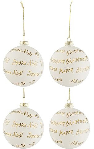 J-Line Weihnachtskugeln - Glas - weiß/Gold - 4 Stücke