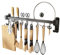 Lxoraziy 40cm Barra Colgador Utensilios Cocina, Barra Utensilios Cocina de Aluminio con 6 Ganchos, Soporte para Cuchillos Barra, para Ollas, Sartenes, Cuchillo, Cucharón de Cocina, Negro
