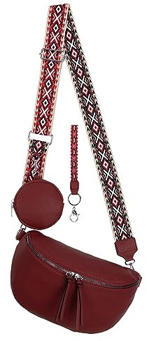 Bauchtasche Umhängetasche Crossbody-Bag Hüfttasche Kunstleder Italy-Design (RED)