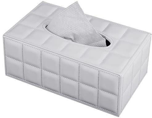 Scatola Porta Fazzoletti Rettangolare,in Pelle,Aumento dell'altezza Dimensioni Porta fazzoletti,ondo rinforzato con magneti,adatto per casa,hotel,ristorante,ufficio,auto,Bianca