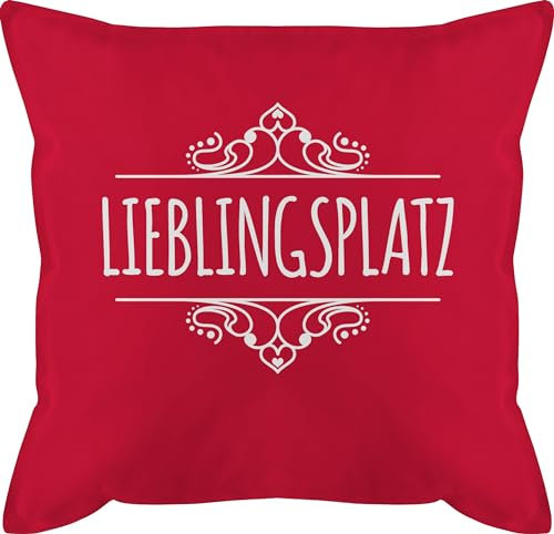 Kissen 50x50 - Statement - Lieblingsplatz mit Ornament - weiß - 50 x 50 cm - Rot - outdoor statement-kissen statements schmusekissen spruch kopfkissen schwarz sprüche sofakissen schriftzug bezug