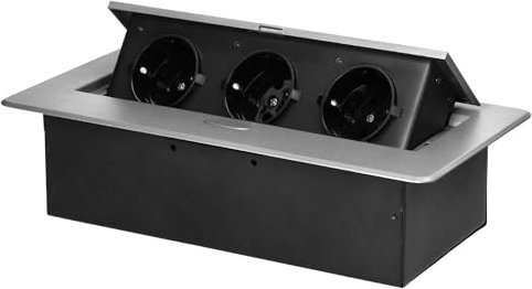 Miratic Enchufe Multiple 3x2P Z (Schuko) para Muebles Regleta Enchufes con Borde Plano Fresado Enchufe Empotrable - Regletas Enchufes Ideal para el Hogar y/o Oficina (Sin cable) (Plata)