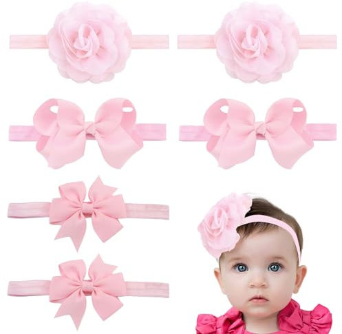EUPSIIU 6 Pieces Pink Baby Kids Girls Bowknot Headband Toddler Elastic Hair Band for Newborn Baby Girl Infant Photography Props Accessories Fancy Dress Birthday School Wedding (Pink)