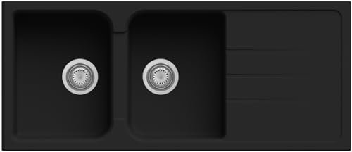 Lavello cucina Romeo nero 2 vasche con gocciolatoio 116 x 50 cm Made in Italy