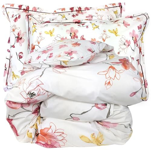 Linnea Parure de lit 240x220 cm 50x70 cm Percale Elisa Rose 3 pièces