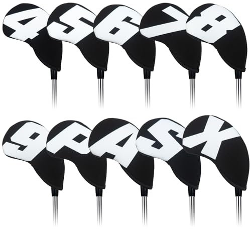 Golf Iron Club Head Covers Men 10Pcs Set for Right-hand 4-9,P,A,S,X Headcovers Protector Black Neoprene White Big Number