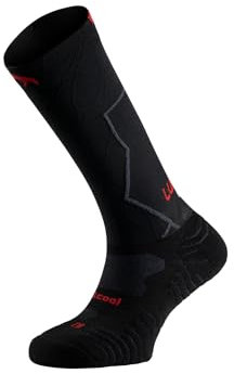 Lurbel Journey Pro, Calcetines de trail running, caletín alto, calcetines sin costuras, calcetines compresivos, calcetín antiampollas, unisex. (L (42-44), Negro/Rojo)