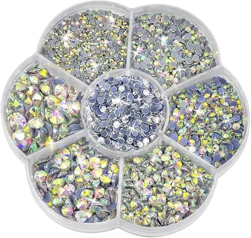 Liliume 5000pcs Hotfix Strasssteine Weiß-AB Strasssteine 21 Farben 5 Größen 2mm 3mm 4mm 4.8mm Strass Glas Runde Strasssteine(Weiß-AB)