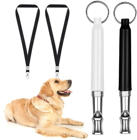 Hundepfeife mit Lanyard, 2 Pack Verstellbare Ultraschall Hundepfeife, Professionelle Trainingspfeife, Hundepfeife Hochfrequenz Lautlos, Hundepfeife Gegen Bellen zum Trainieren Von Hunden, Schwarz&Weiß