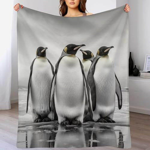 PAZZK Pinguin Kuscheldecke Flauschig & Super Weich - Hochwertige Flannel Fleecedecke Auch Als Wohndecke, Tagesdecke, Sofadecke & Wohnzimmer Geeignet - Überwurf Decke Sofa & Couch,（180×200cm）