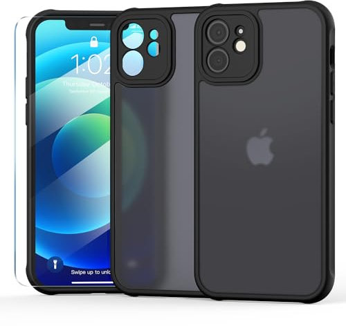 ScandiCasis for iPhone 11 Matte Case, Support Wireless Charging, Shockproof Anti-Fingerprint Military Grade Drop Protection, Translucent Hard Back Cover, Black