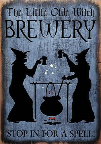 Zltegako Retro-Metall-Blechschild, Hexe, die kleine alte Hexe, Brauerei, Halloween-Poster, drinnen und draußen, Zuhause, Bar, Kaffee, Küche, Wanddekoration, Halloween, Malerei, Metallplatte, 30,5 x
