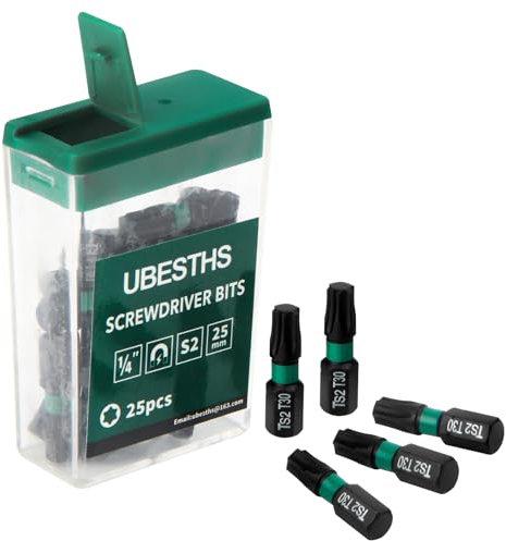 UBESTHS Torx Bit T30, Schraubendreher Bits Set 25 Stück, 1/4 Sechskantschaft, 25mm Länge mit Box