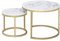 JZGORC Juego de 2 Mesas de Centro Redondas, Mesa de Centro Apilable, Tapa con Patrón de Mármol, Patas de Metal Chapadas en Oro, Adecuada para Sala de Estar, Cafetería, Salón - Oro Blanco