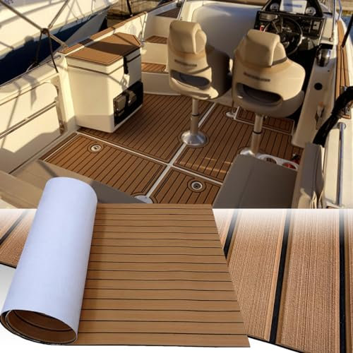 Hzkaicun Eva Finto Teak Sintetico Marino Barca Tappeto 240x55cm Adesivo Tappetino per Barche Antiscivolo Pavimentazione Moquette da Esterno per Kayak Yacht Pavimenti RV Piscina Gommone Vela