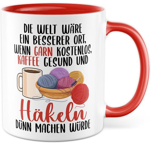 Häkeln Tasse mit Spruch - Geschenk Wenn Häkeln schlank machen würde... Kaffeetasse 330ml aus Keramik - Häkeln Strickzubehör knitting Kollegin Freundin Geschenkidee lustig Teetasse Kaffee-Becher