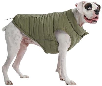 Spark Paws Warmshield™ Hundejacke Wintermantel, Warmes Fleece, Wasserabweisend, Winddicht, Reflektierende Weste, Geeignet für Mittelgroße und Große Hunde, Kälteschutz Schneejacke Parka - Olive - 4XL