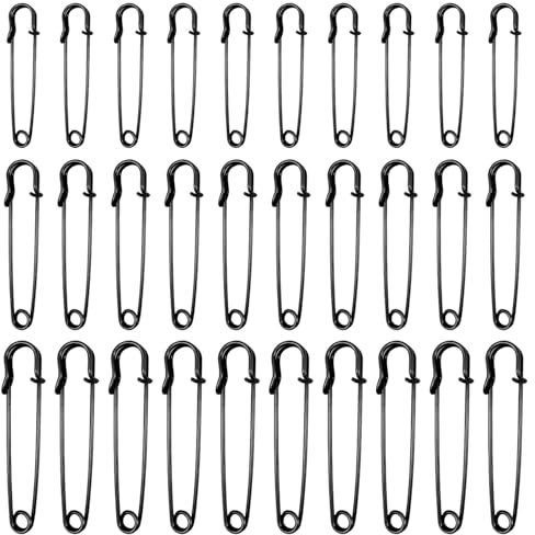 30 Stück Sicherheitsnadeln Set in Schwarz - 5cm/6.3cm/7cm für Kleidung, Quilten, Decken, Röcke, Schal - Safety Pins