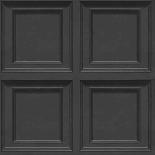 Beswitory 3D Effect Wood Panel Wallpaper, Non-Woven Panelled Wallpapers -Retro Embossed Tartan Wallpaper Neutral Art Decor for Living Room Feature Wall Bedroom Ceilings Black