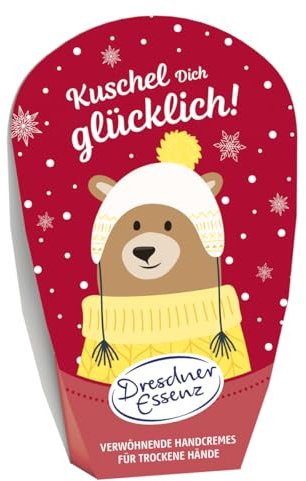 Baumanhänger Kuschel dich glücklich | Dresdner Essenz Geschenkset für Frauen| 2 x 20ml Handcreme Paradiesischer Granatapfel und Sooo weich | verwöhnende Pflege für Hände | Geschenkidee