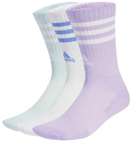 adidas Unisex 3-Stripes Cushioned Crew Socks 3 Pairs, Powder Plum/White/Halo Mint, 2.5-4