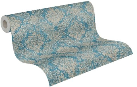 A.S. Création vorgeleimte Vliestapete DESIGNDROP - Tapezieren ohne Kleister - Blau, Creme - Barocktapete Made in Germany - 784921
