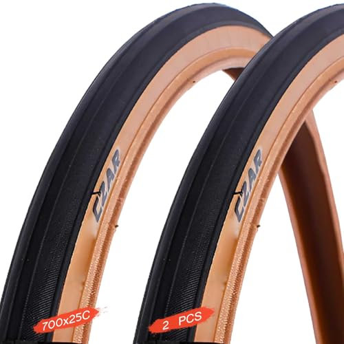 PFHKTO Juego de 2 neumáticos 700 25c, Color marrón, Liso, 700 x 25c, neumático sin pinchazos for Bicicleta de Carretera, 700x25c 25-622, Cubierta for Ruedas Delanteras y traseras de Bicicleta