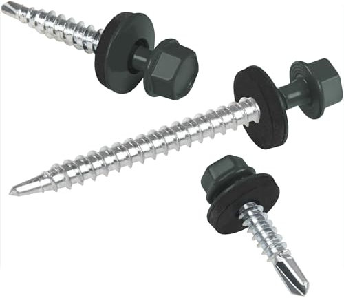 Vis pour tôles trapézoïdales PAROTEC, vis autoperceuses et autotaraudeuses avec rondelle d'étanchéité EPDM, tête hexagonale, 4,8 mm x 70 mm, RAL 7024 Gris graphite, 200 pièces