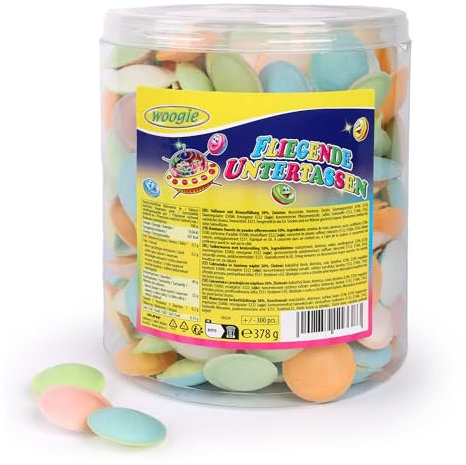 Woogie Soucoupes volantes 378g env. 300 pièces - OVNIs effervescents multicolores en gaufrettes de papier alimentaire - Friandises rétro cultes pour fêtes, anniversaires d'enfants & classes d'école