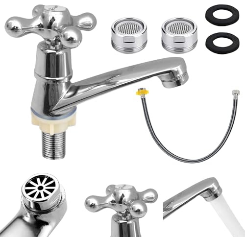 Mineup Wasserhahn für Badezimmer, Kaltwasser, Wasserhahn für Kaltwasser, Waschbecken, mit Anschlussschlauch von 60 cm