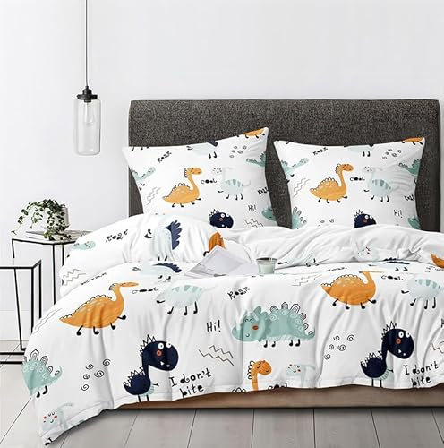 Boqingzhu Bettwäsche Dinosaurier 135x200cm Weiß Bunt Dino Bettwäsche Set Weich Kinder Jungen Microfaser 3D Bettbezug Einzelbett mit Kissenbezug 80x80cm mit Reißverschluss