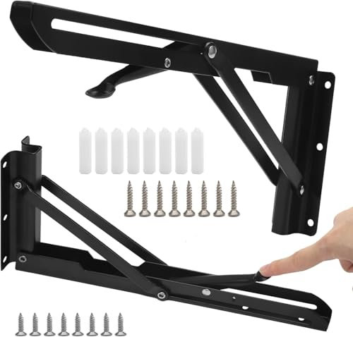 Lot de 2 consoles pliantes en acier inoxydable - Charge lourde : 300 mm - Charge lourde : 120 kg - Charnières pliantes - Plateau de table - Avec système de blocage - Support d'étagère pliable pour