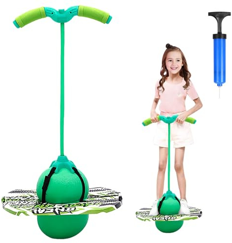 Hengrongshen Pogo Ball mit Griffen, Pogo Stick Hüpfball für Kinder, Hüpfstange mit Luftpumpe, Pogo Ball zum Training des Gleichgewichts, Jump Spiel Geschenk für Kinder ab 6 Jahre (Grün)