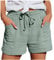 Ladies Linen Shorts Knee Length Solid Drawstring Summer Shorts with Pockets Ladies Elastic Waist Tracksuit Bottoms Loose Casual Pants Delivery Green