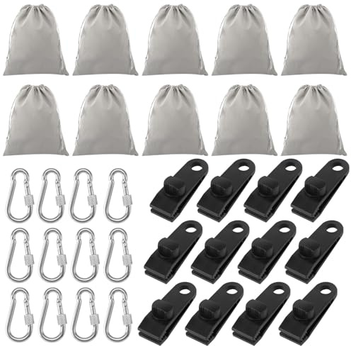 Tragbare Gewichtstasche für Pavillon, 10 Stück 20x25cm Gewichtstaschen Outdoor Vorhang Leinwand Gewichte mit 12 Karabiner 12 Clips, Pavillon Sandsäcke für Vorhängen Zelten Tischdecken