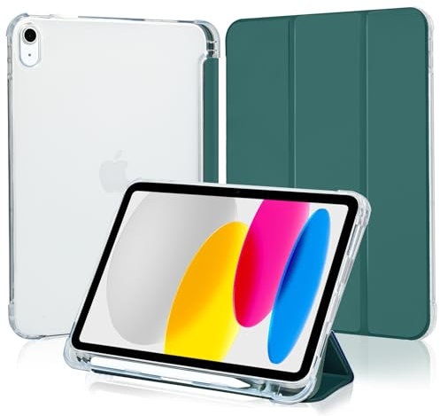 4UBonLife Funda para iPad A16 11.ª Generación 2025 11 Pulgadas, iPad 10.ª Generación 10,9 2022 con Portalápiz, Cover Protectora TPU Carcasa Delgada Ligera, Trasera Translúcido Cubierta, Verde Noche