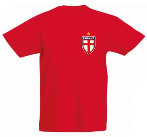 Second Ave Baby/Children's Kids England Flag Badge Euros World Cup Football Red T Shirt Top Kit Boys & Girls