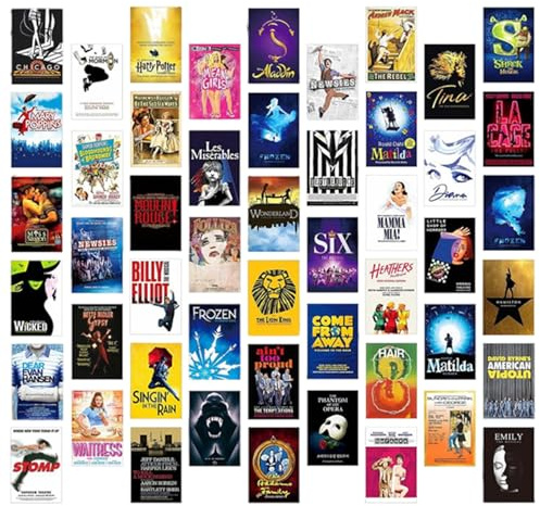 YUZHEDM 50 Stück Vintage Poster, Poster Set, Wandposter, Wandbilder, Vintage Bilder, Ästhetik Deko, Wandbild, Geeignet für Schlafzimmer, Wohnzimmer, Arbeitszimmer, Wohnheim und Büro (Musicals)