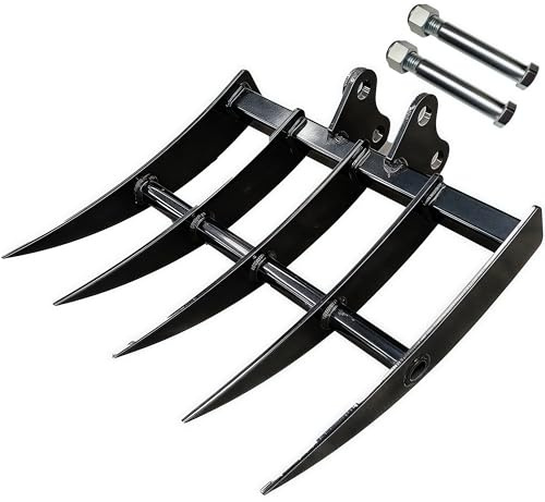 SHJDBF Accessoire de râteau pour mini pelleteuse. Râteau de pelle rétrocaveuse hydraulique inclinable pour mini excavatrice ou machines similaires 0,8 à 2 tonnes. Diamètre du trou : 25 mm. Longueur